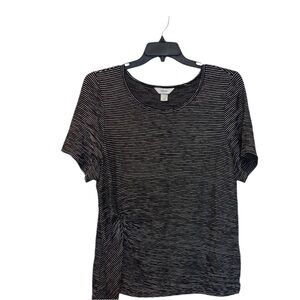 CJ Banks Black and White Striped Short Sleeve Top Plus Size 1X Round Neck